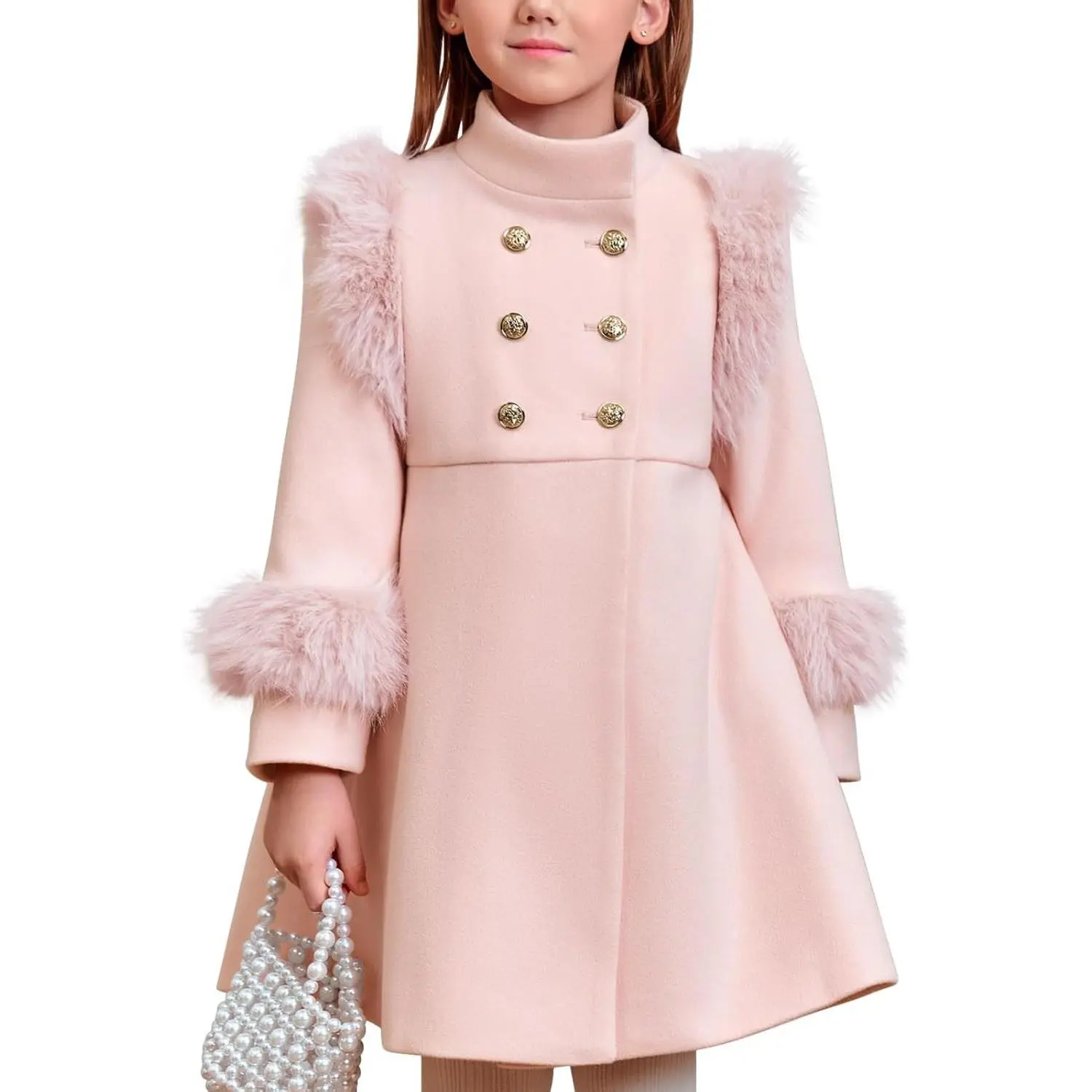 Toddler Girls Faux Fur Dress Coat Kids Winter Warm Jacket Long Sleeve Button Wool Coat 12 Months - 12 Years