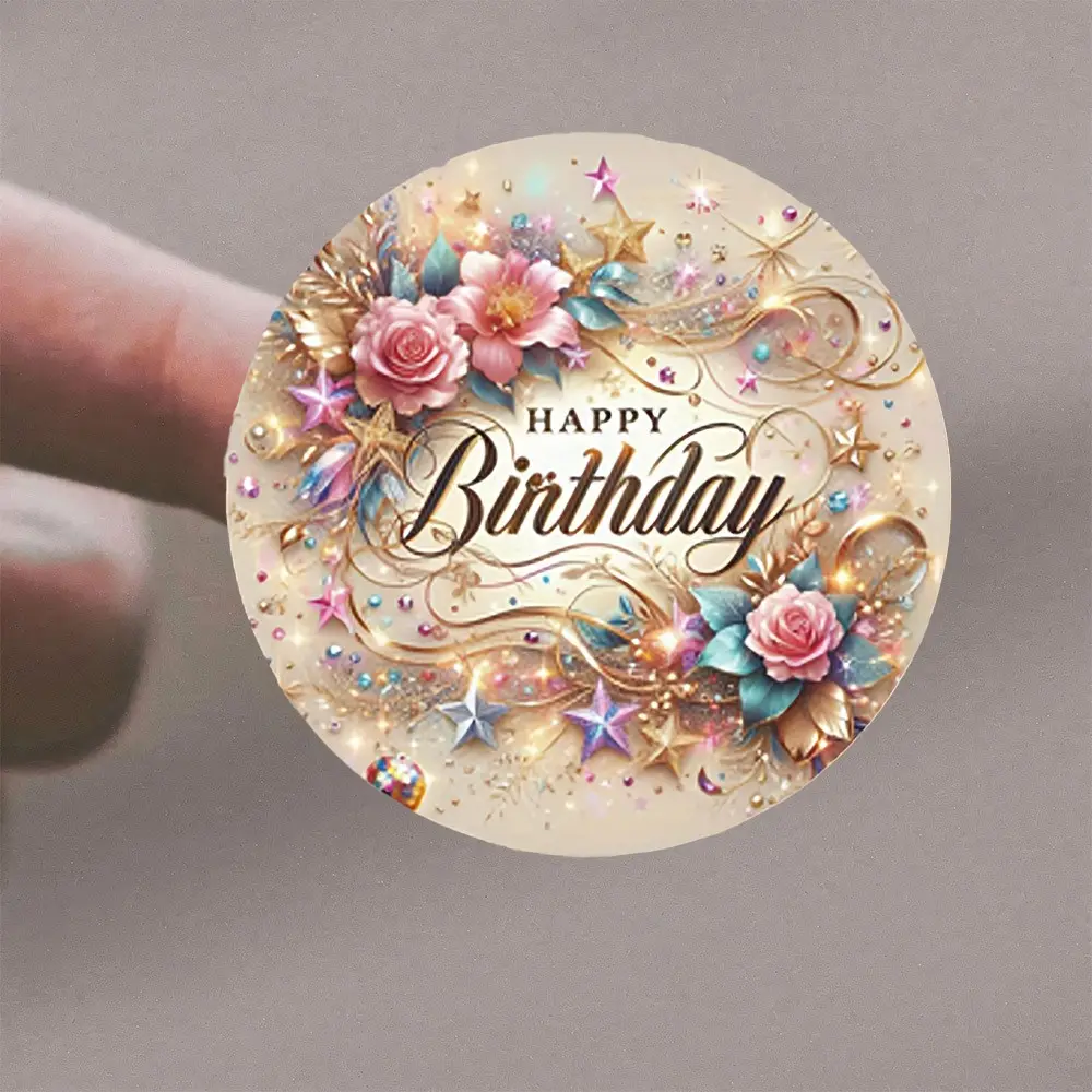 72 Luxury Gold and Flower Star Birthday Stickers, Perfect for Birthday Celebrations, Ideal Gift for Loved Ones, Express Respect and Wishes