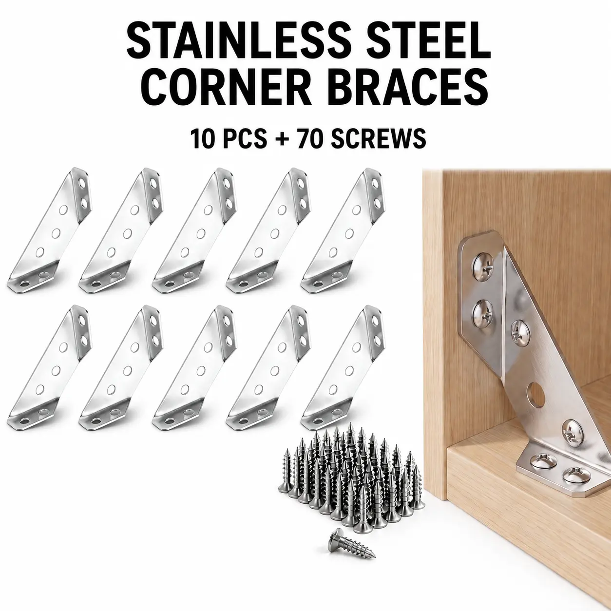 Stainless Steel Corner Brace,90 ° Right AngleSupport Bracket for Cabinets & Furniture, Industrial Hardware Accessories wood corner brace angle brace support L-Shaped Corner Brackets Universal Steel Angle Brackets-YY1