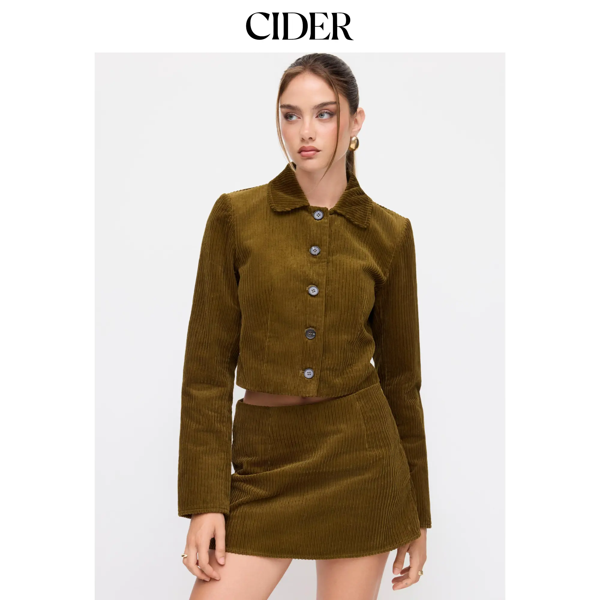 Cider Corduroy Collar Button Roll-up Sleeve Jacket SohoChic