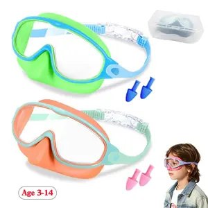 Swimming Goggles with Nose Clip, Pool Goggles, 2-Pack Wide Vision Swim Mask, Anti-Fog, UV Protective Goggles, Leak-Proof, for Kids 3-14 Years, Water Sports & Outdoor Fun