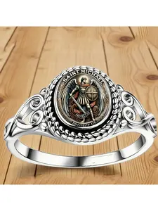 Vintage Hollow Scroll Rope Pattern Angel Warrior Printed Ring, with a symbolic meaning of protection, an atmospheric unisex hand ornament