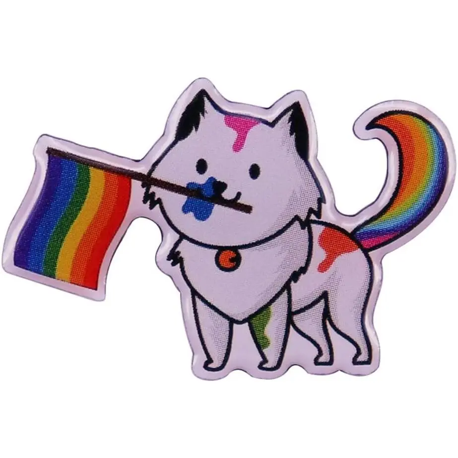 Gay Pride Cat With Rainbow Flag LGBT Pin Brooch Originality Metal Enamel Badge Denim Jacket Backpack Pin Given Friends And Fans Gifts