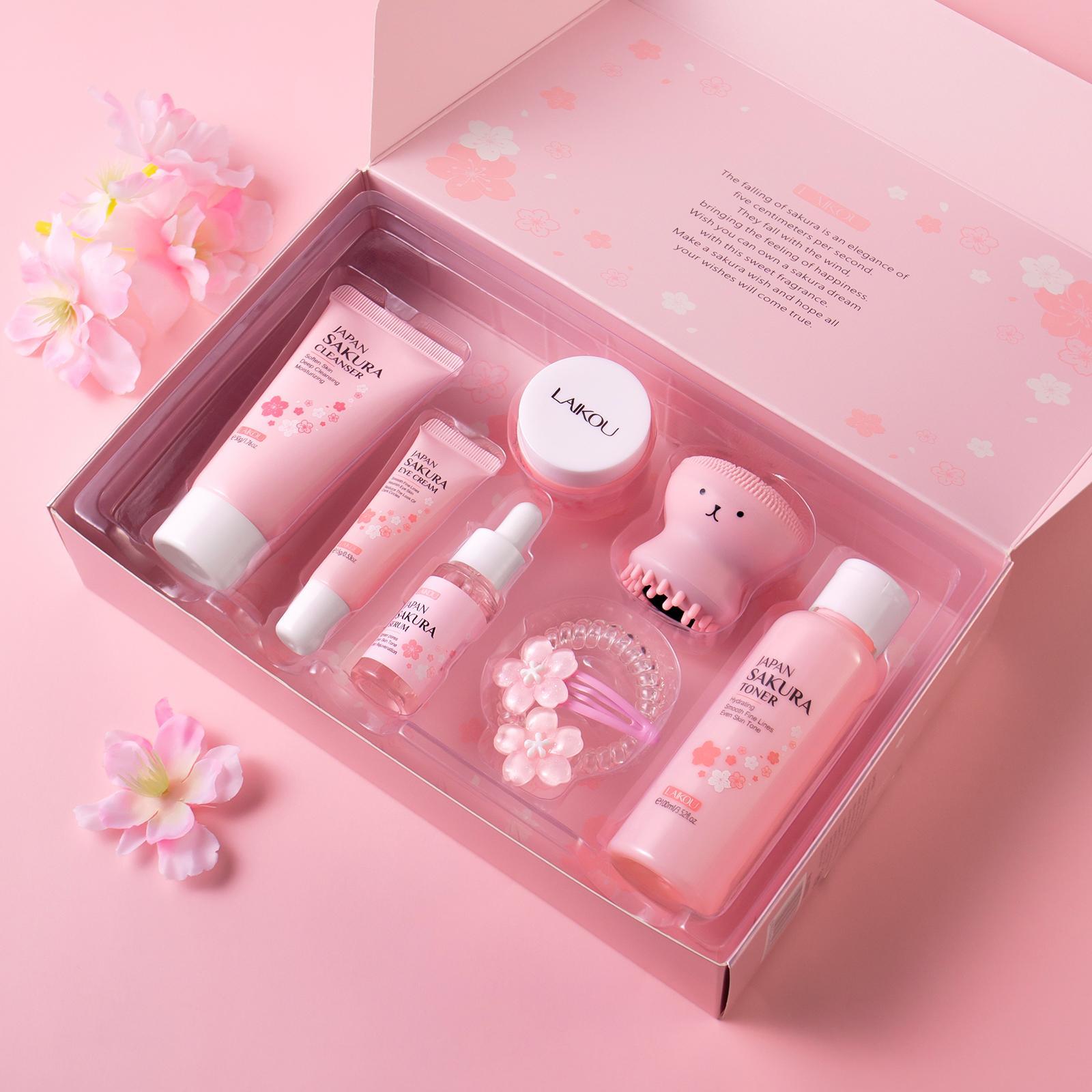 Sakura Facial Skincare Kit, 1 Count Moisturizing Sakura Essence Serum & 1 Count Brightening Sakura Eye Cream & 1 Count Soothing Sakura Face Cream, Hydrating Skincare Kit for Women, Hydrate