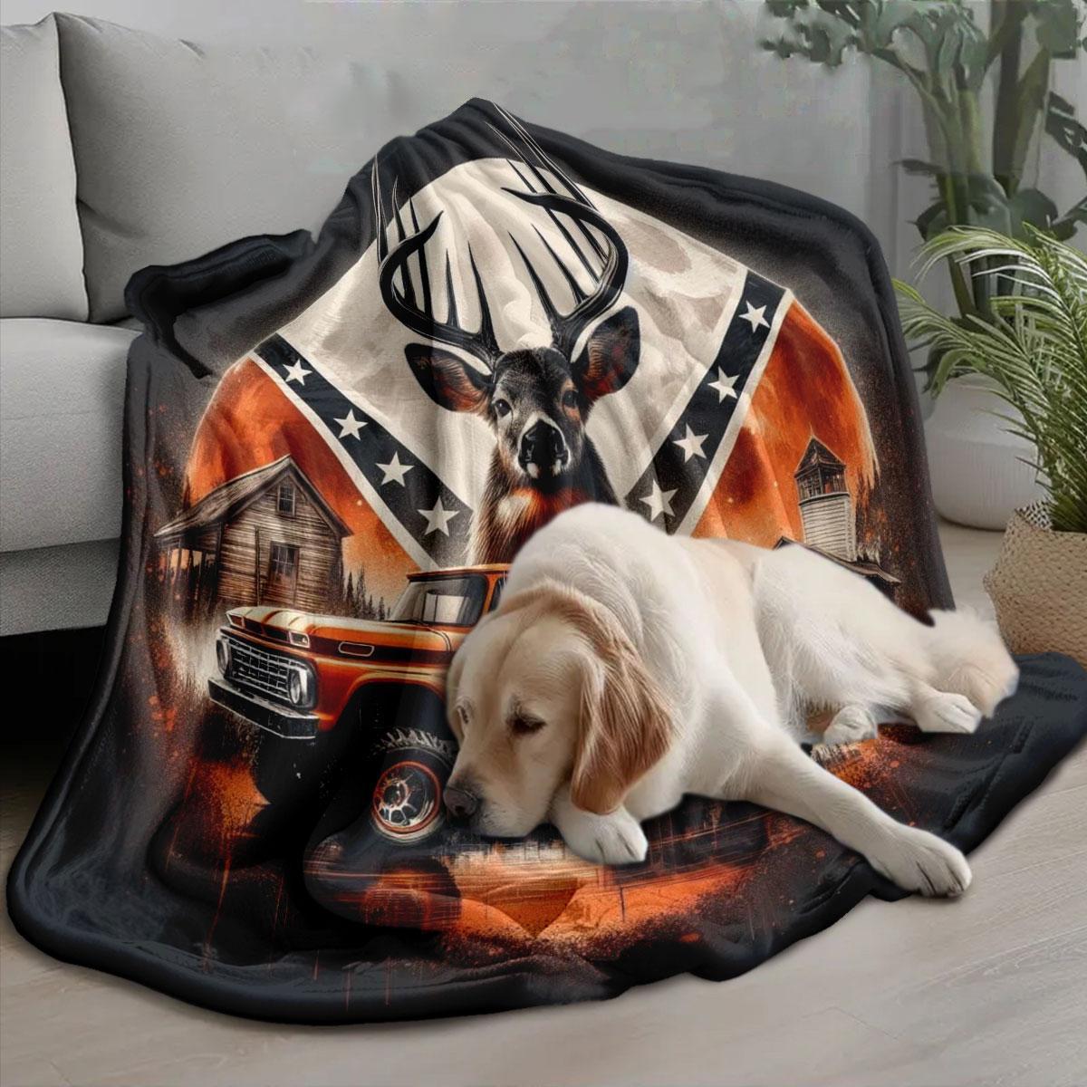 Truck & Deer Pattern Blanket, 1 Count Soft Warm Throw Blanket, Air-conditioned Room Blanket, Warm Nap Blanket for Home & Office