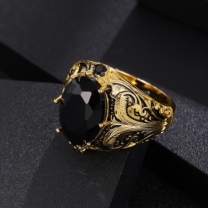 Vintage Men's Ring with Black Oval Artificial Hinestones, Copper Craftsmanship, Retro Golden Finish, Daily Casual Single Ring, Ideal Jewelry Gift for Both Men and Women Vintage Men's Ring with Black Oval Artificial Hinestones, Copper Craftsmanship, Retro Golden Finish, Daily Casual Single Ring, Ideal Jewelry Gift for Both Men and Women