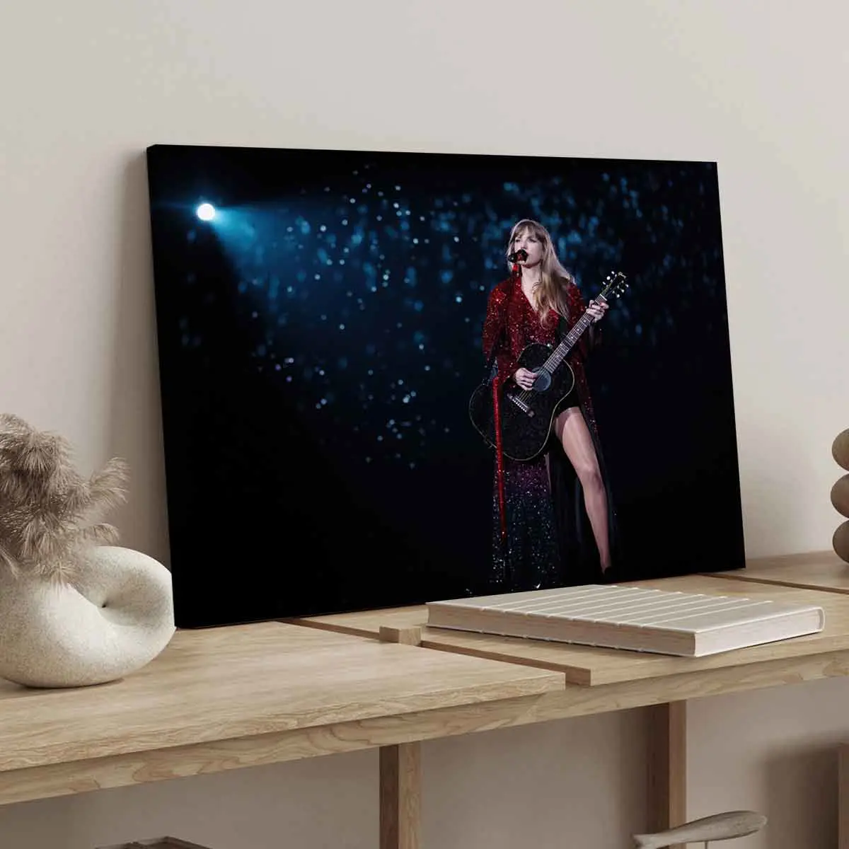 1Count Wooden Frame Canvas, Singer With Guitar On Stage, Exquisite Poster, Fashion Bedroom Decoration, Modern Art Home Poster, Waterproof High Definition Printing, Ideal Gift, Art