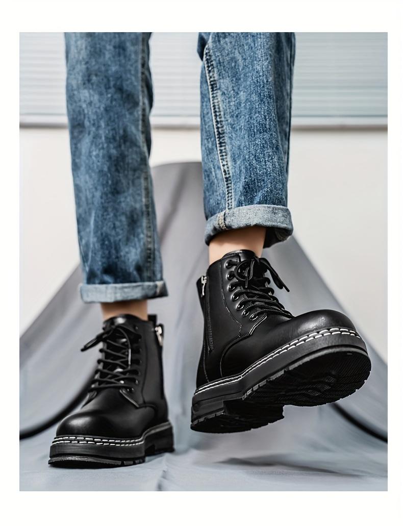 Four Seasons Fashion Trendy Men'S Black Boots Mid-Top Lace-Up Men'S Boots