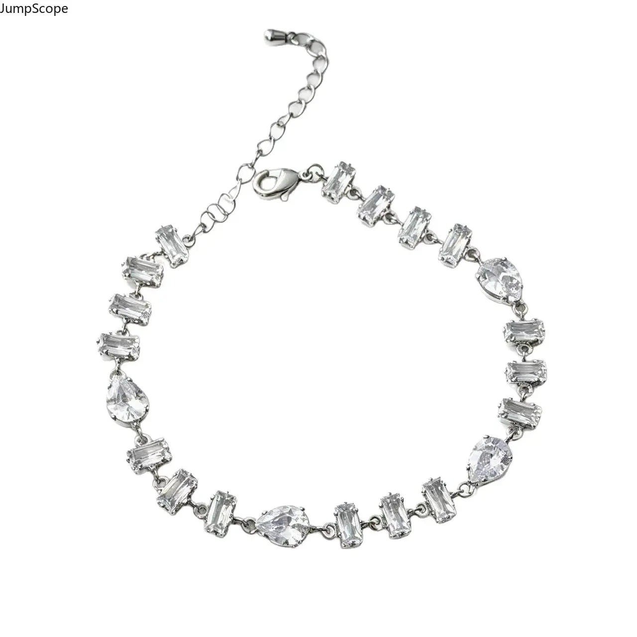 Alternating Pear & Baguette Clear Cubic Zirconia Tennis Bracelet, Silver Plated Solid Copper Adjustable Extension Link Chain Jewelry for Women Daily Bridal & Party Wear