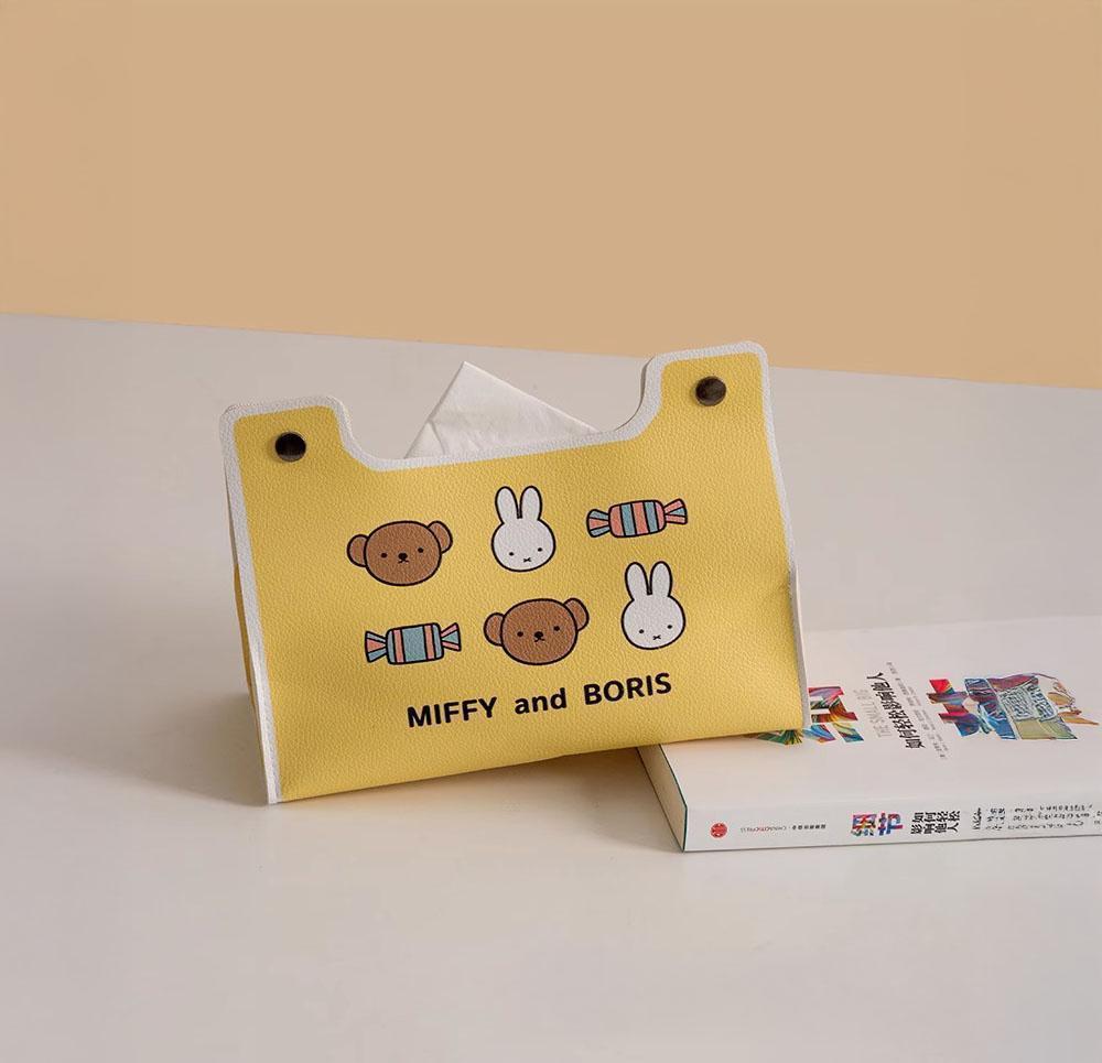 Kawaii Miffy New Cute Tissue Box Cartoon Rabbit Printing Pu Waterproof Simple Style Household Desktop Storage Bag Girl Gift