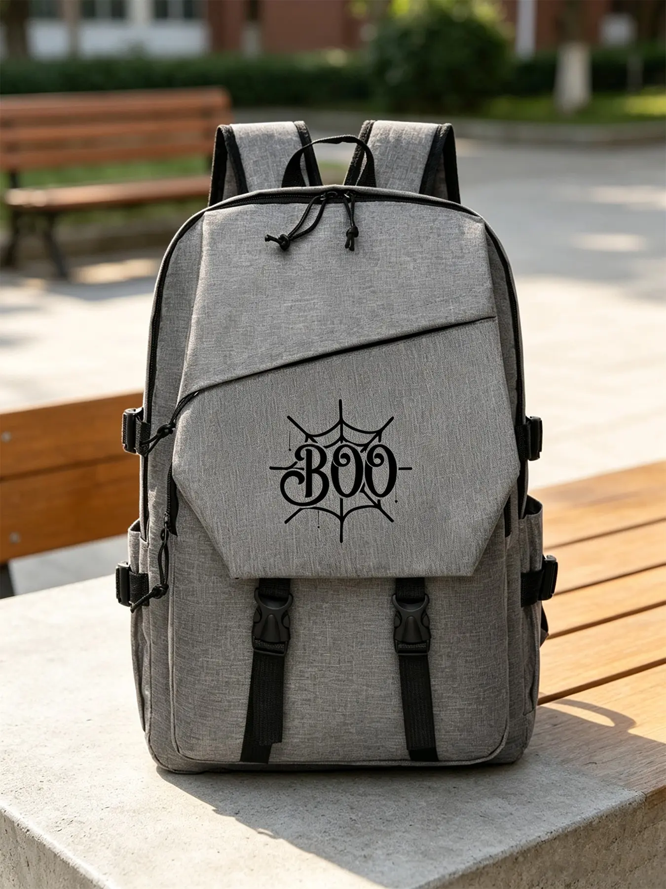 Boo Spider Web Print Graphic Backpack, Casual Laptop Bag, Large Capacity Lightweight Design, Ideal for School, Daily Use, Streetwear, Outdoor Activities