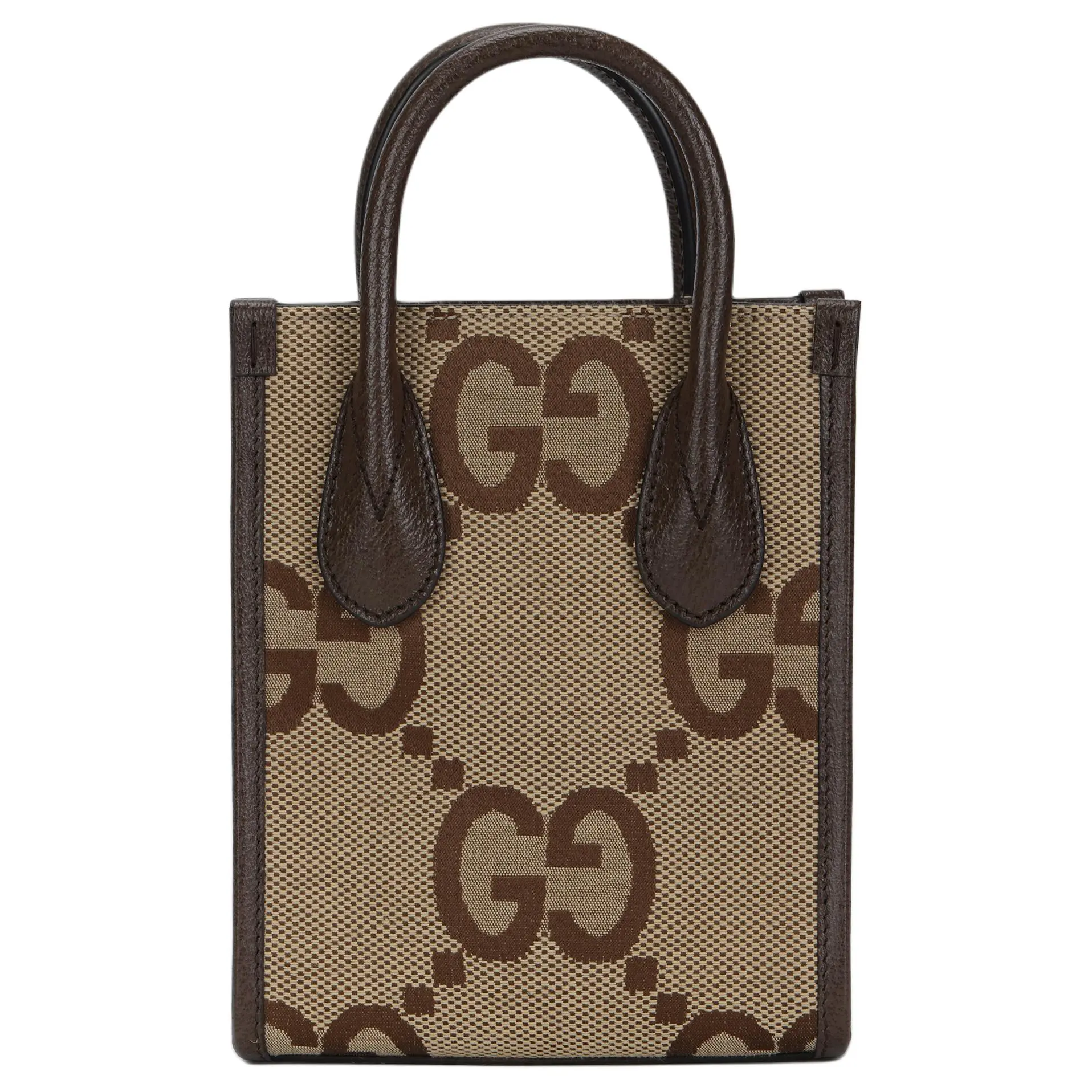 Gucci Jumbo GG Tote Bag for Women – Red and Green Stripe Canvas with Leather Trim, Beige Brown
