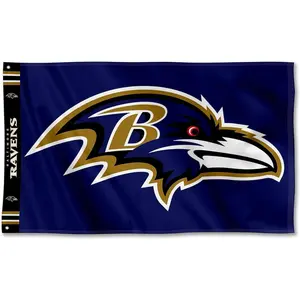 Baltimore Ravens Printed Header 3x5 FT Flag Banner, NFL Football Team Flag, 100% Polyester with Metal Grommets, Indoor Outdoor Decor for Yard, Flagpole, Wall & Game Day