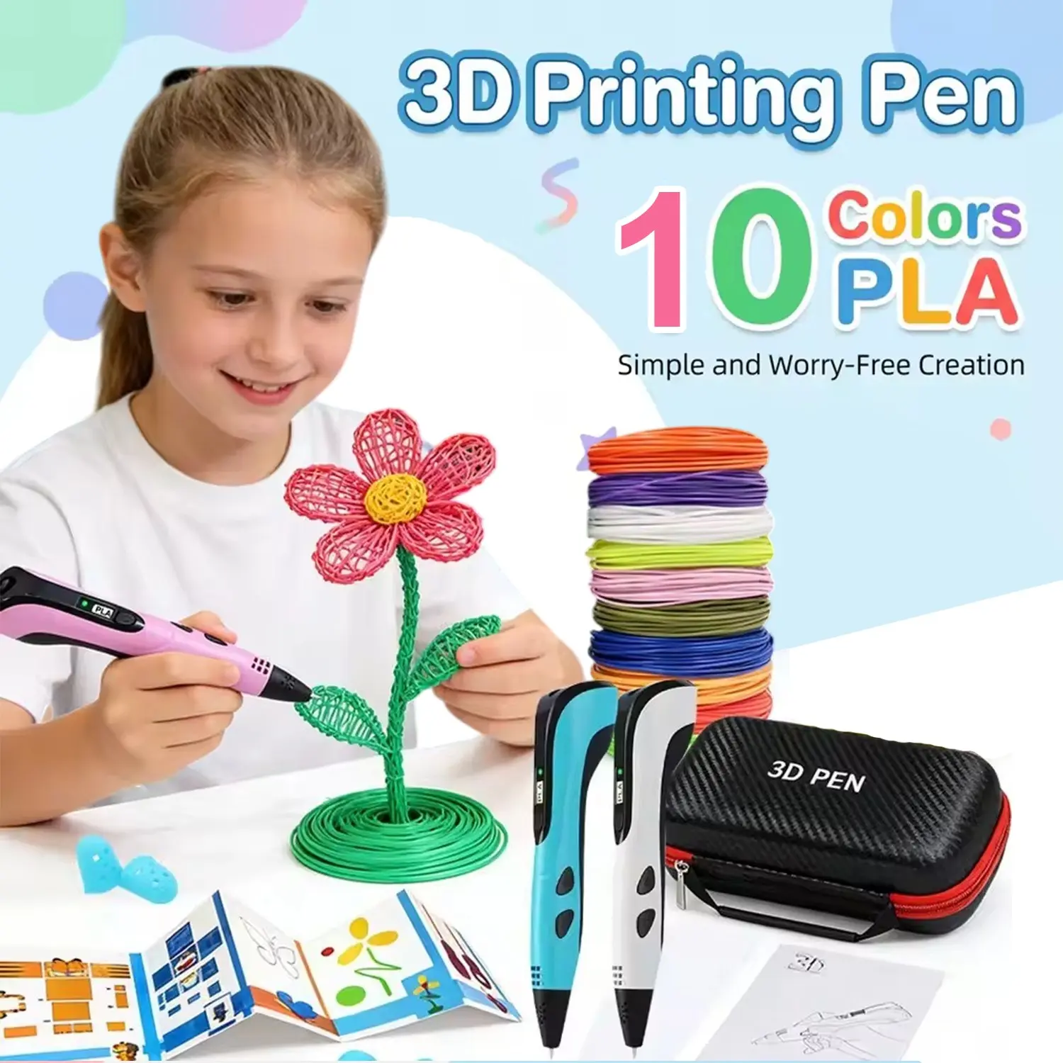 3D Printing Pen Kit with 50m Pla Filament, Gift Box and Finger Gloves, Creative DIY Art Tool, Ideal for 3D Craft Enthusiasts and Design Professionals