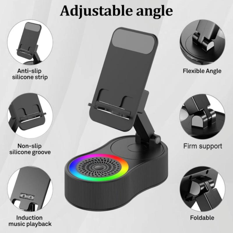New Wireless  Audio Bluetooth Speaker5in1 Phone Holder, Emergency Rechargeable with Colorful Ambient LightFoldable for Tablet iPhone Android, Gifts forMen Women, Ideal surprising festival gift For Thanksgiving Day,Christmas,New Year,Birthday