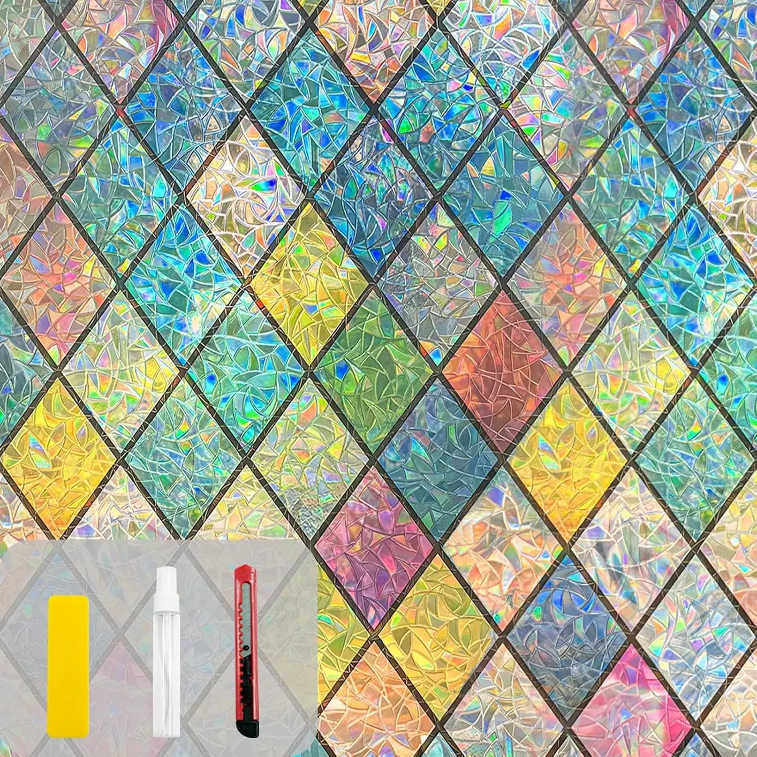Rainbow Stained Glass Window Film 17.5 X 78.7 in Non-Adhesive Reusable Decorative Window Privacy Film