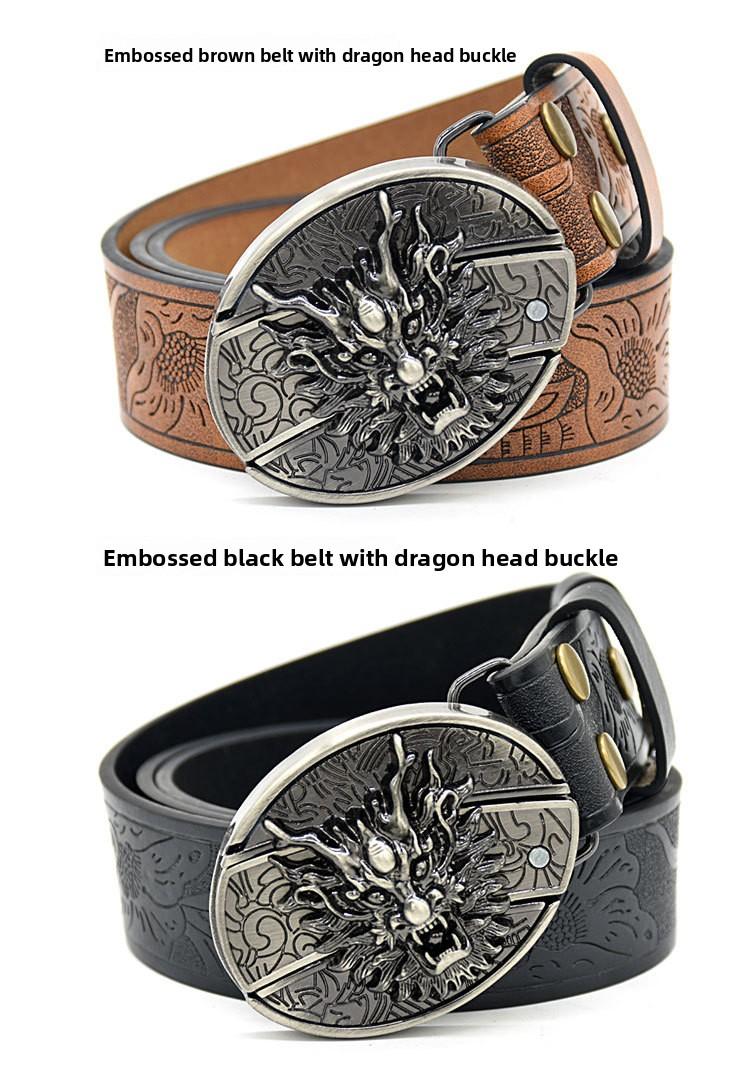 Men's belt, featuring embossed patterns, smooth buckle, personalized student fashion prints and engraved designs
