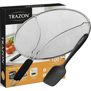 13 Inch Grease Splatter Screen for Frying Pan, Stops 99% Hot Oil Splash, Protects Skin from Burns, Splatter Guard for Cooking, Keeps Kitchen Clean, Includes Silicone Spatula