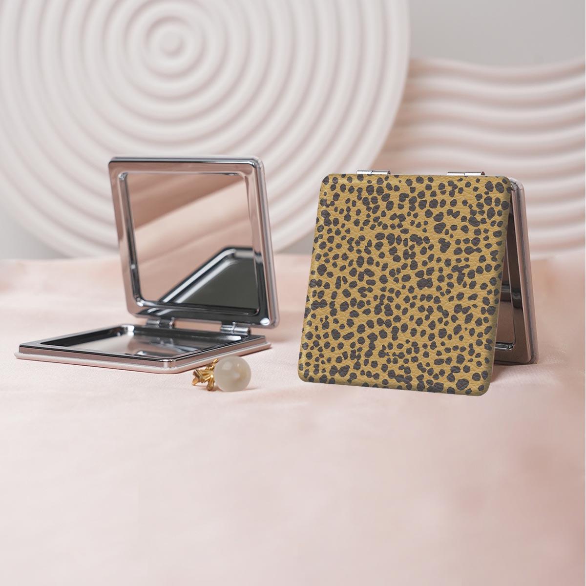 Portable Folding Makeup Mirror, 1 Count Leopard Pattern Mini Handheld Makeup Mirror, Compact Mirror for Travel, Daily Use, Unisex Gift
