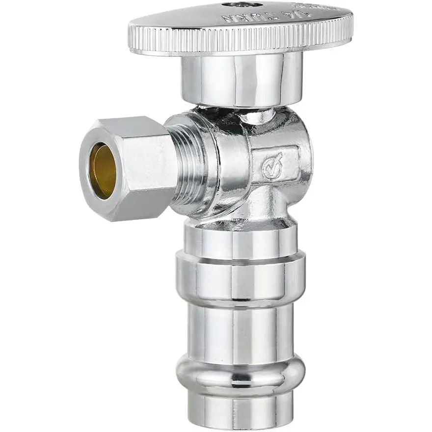 1 count  Stop Angle Valve,1/2" Copper Press x 3/8" OD Compression | 1/4 Turn Valve, LF Brass Made,Chrome Plated-VALVE393(1)