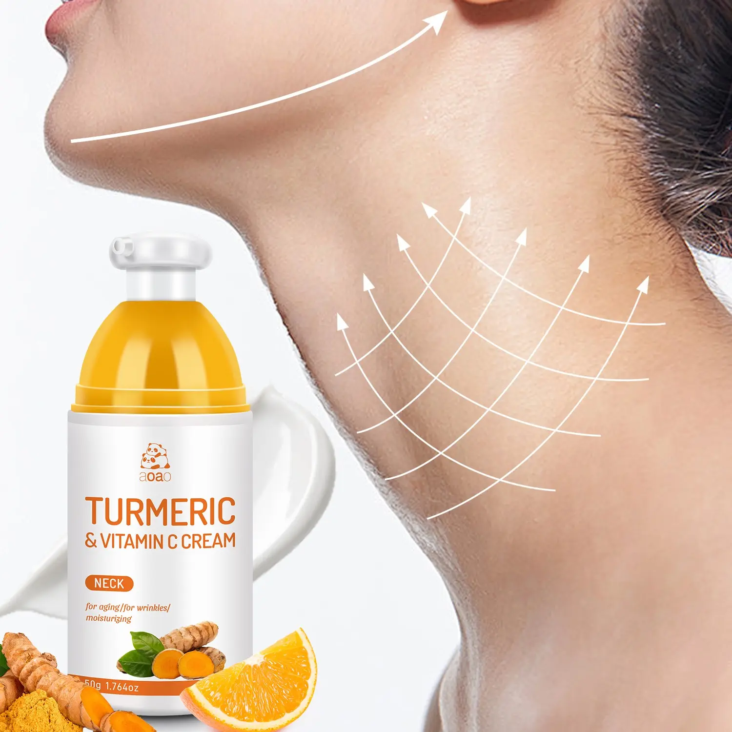 Turmeric Neck Cream, Even Skin Tone, Firming, Brightening, Reduces Dark Spots, Shrinks Pores, Long-Lasting Hydration, 50g