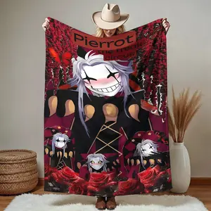 Anime Blanket - Designed by Pierrot the Clown, featuring a red and black gothic style anime character. Soft, plush, suitable for all seasons, including beds, sofas, and camping. A perfect gift for anime fans, and a great birthday or Christmas present. Mac