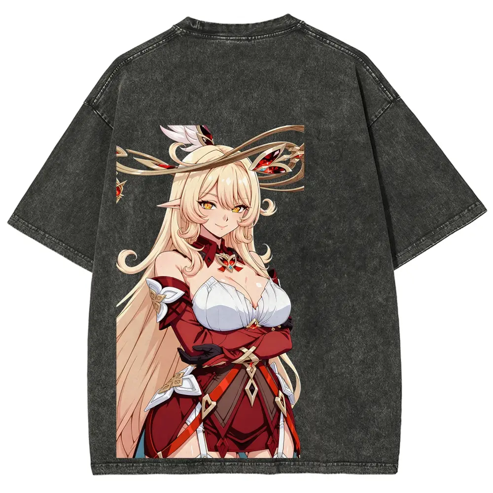 Unisex Alice from Hexenzirkel, a blonde elf anime queen Graphic Washed T-Shirt Personalized Pattern Y2k Clothing Round Neck Washed T-Shirt,Women's Clothing 100% Cotton, Menswear, Top, Vintage Style,Summer Casual Oversized