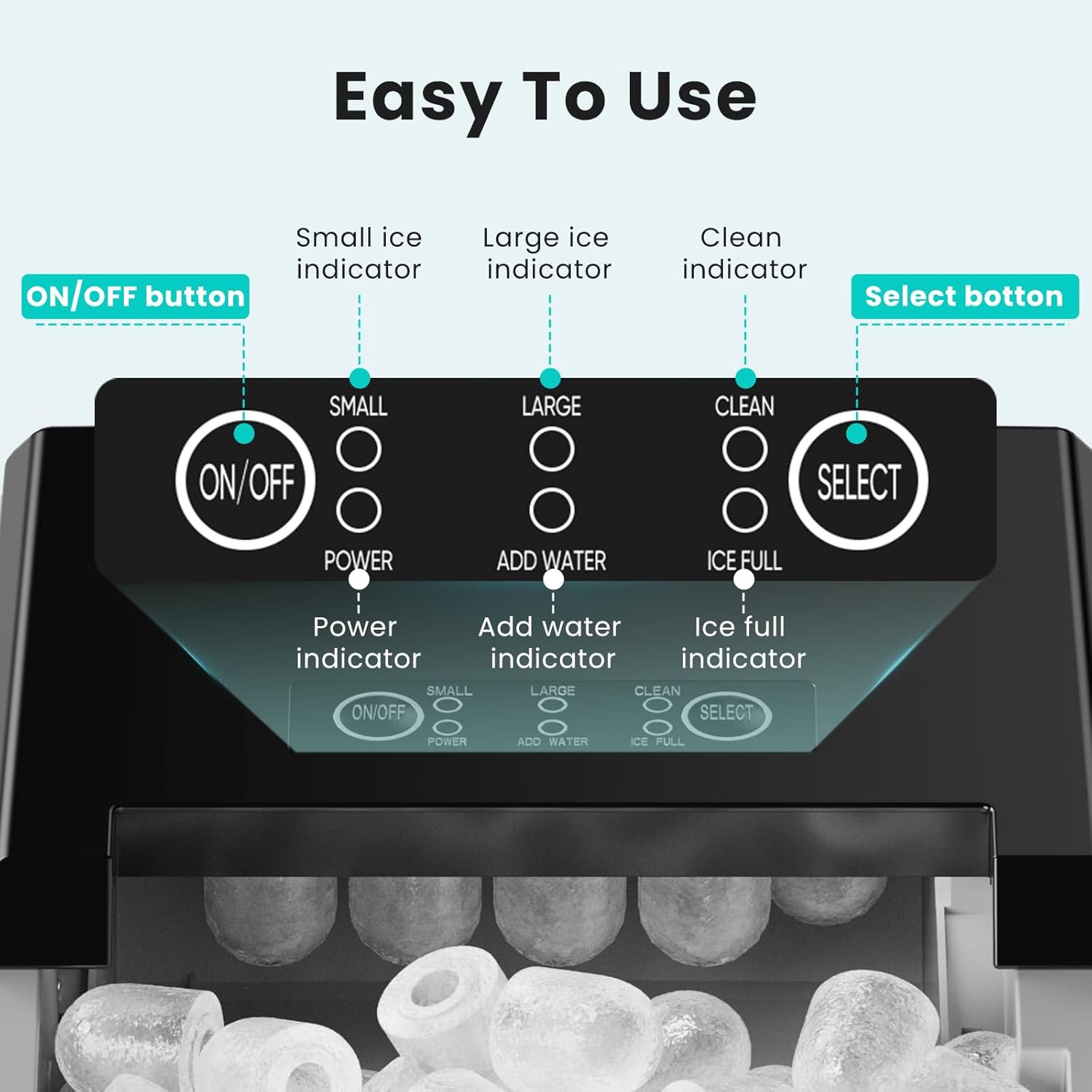 Ice Maker Machine with Handle,26lbs in 24Hrs,9 Ice Cubes in 6 Mins,Auto-Cleaning Portable Ice Maker with Basket and Scoop, Countertop Ice Maker for Home/Kitchen/Camping/RV for Gifts, Sleek Black