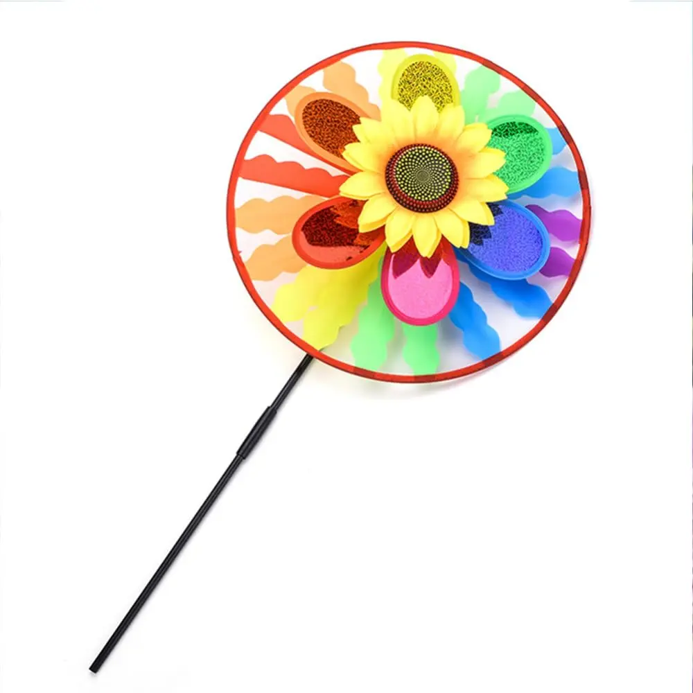 GARVEE Rainbow Sunflower Pinwheels with Colorful Rotating Windmill and Double Layer Sequin Ornament for Garden, Patio, Lawn, Yard Outdoor Stake Decoration