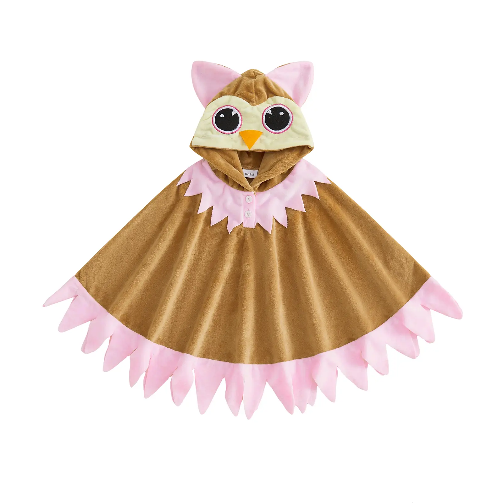Toddler Baby Little Girl Hooded Cloak Cape Button Front Owl Poncho with Tassel Hem for Halloween Cosplay Party 6M-4T