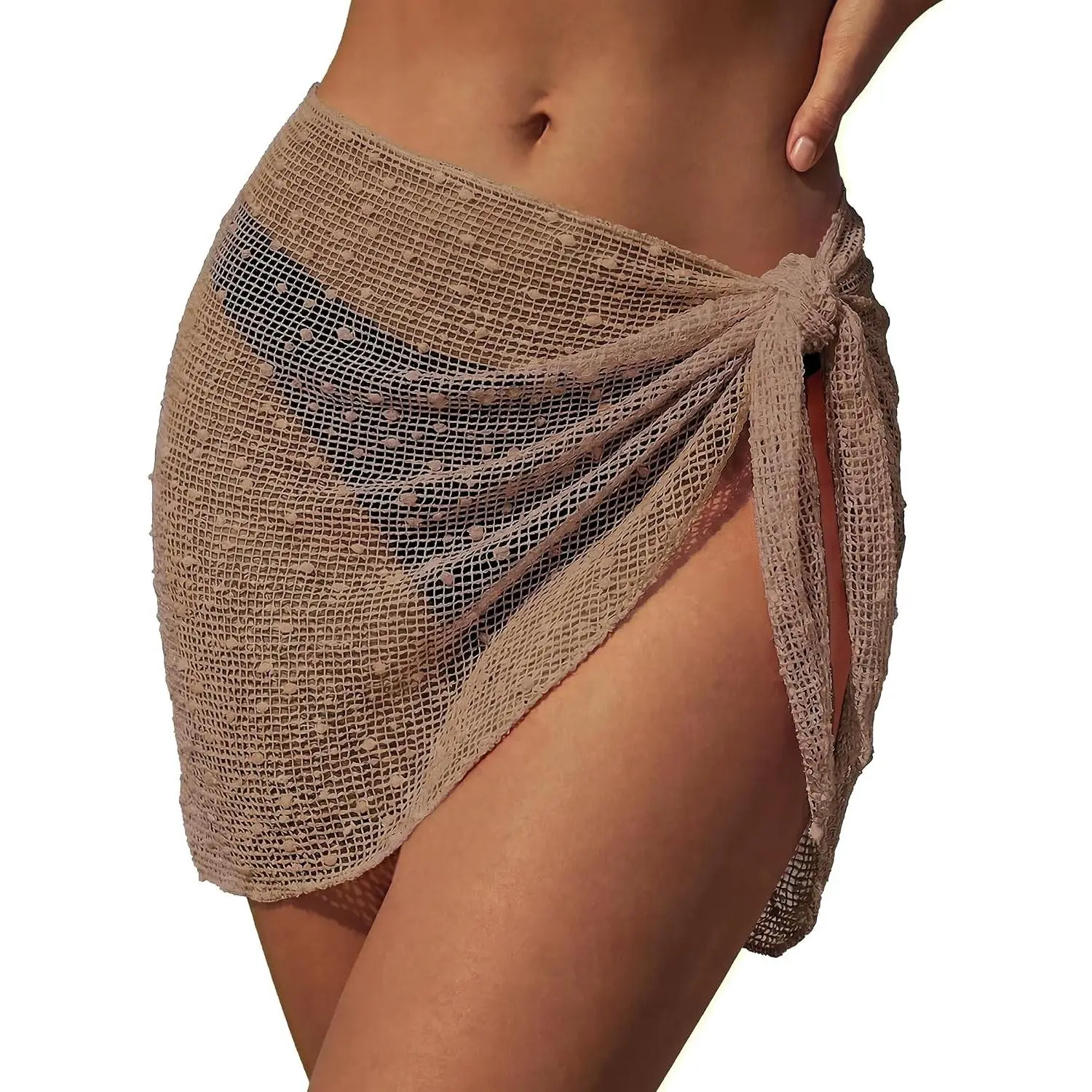 Women's Short Crochet Wrap Sarong, Multi-Size Swimwear Accessory Beach Cover-Up Skirts for Bikini Swimsuits (S-XXL)