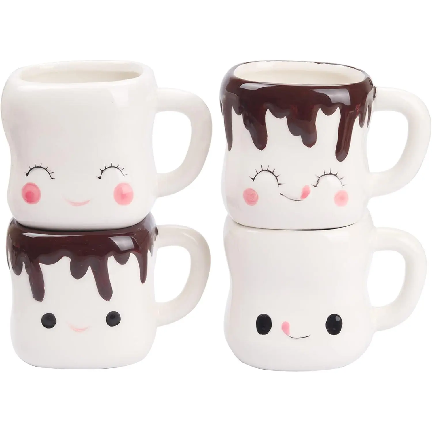 Marshmallow Mugs Set of 4 with Handle Marshmallow Cups Cute Mugs for  Hot  Cocoa Mug Gifts for  Women Christmas Mother's Day Set 6OZ