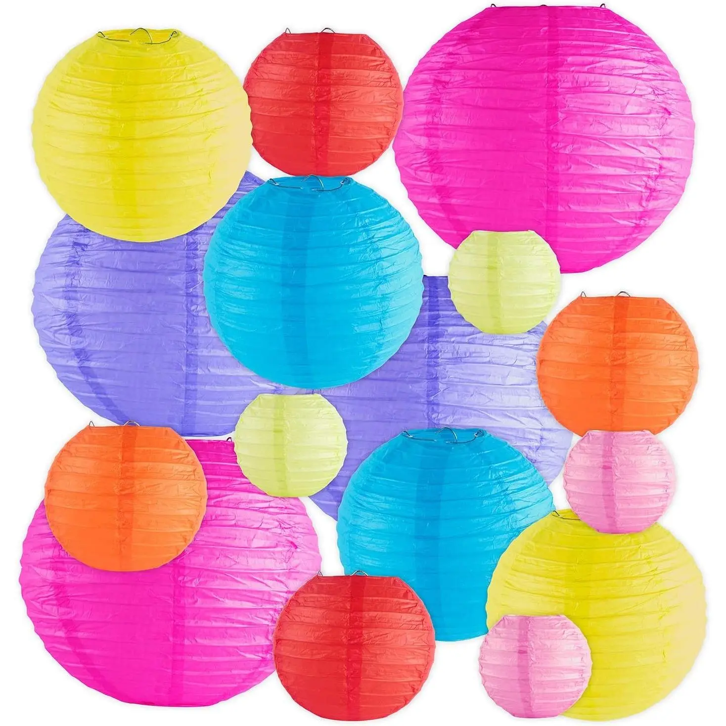 16 Pack Assorted Colorful Decorative Chinese Japanese Floating Sky Paper Lanterns with Metal Frame for Events, Party Decoration, Multiple SizesGift