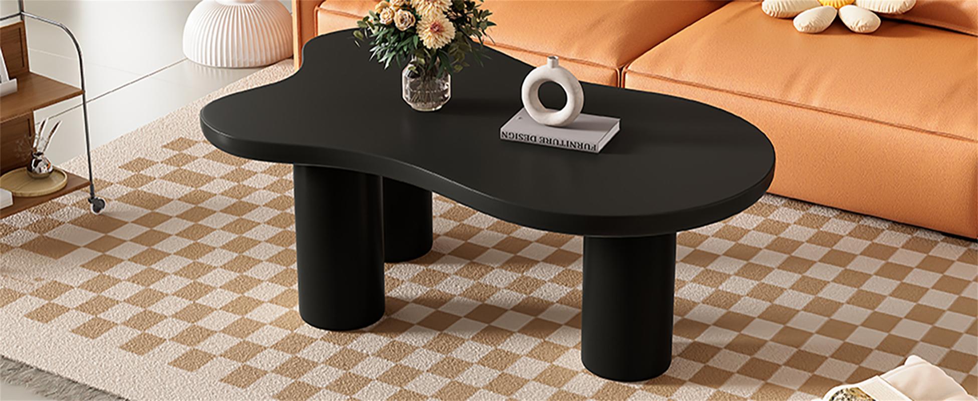 Bellemave ON-TREND 44'' x 25.9'' Easy Assembly Cloud Coffee Table with 1.5'' Thick Tabletop, Cream Style Irregular End Table, 3 Sturdy Legs, Black desk gaming desk