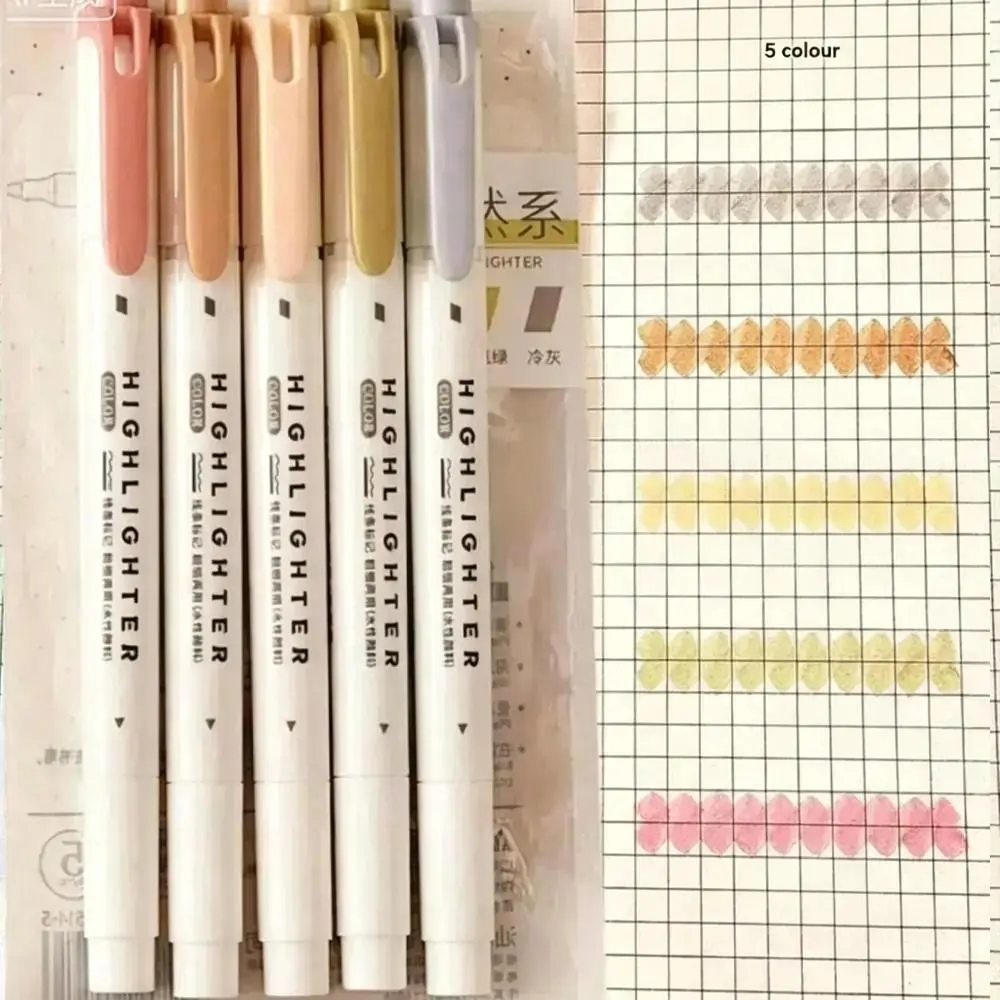 5Pcs Dual-Ended Fluorescent Pens Set, Dual Tip Highlighters, Multi-Color Options, Ideal for Highlighting and Sketching, Student School Supplies