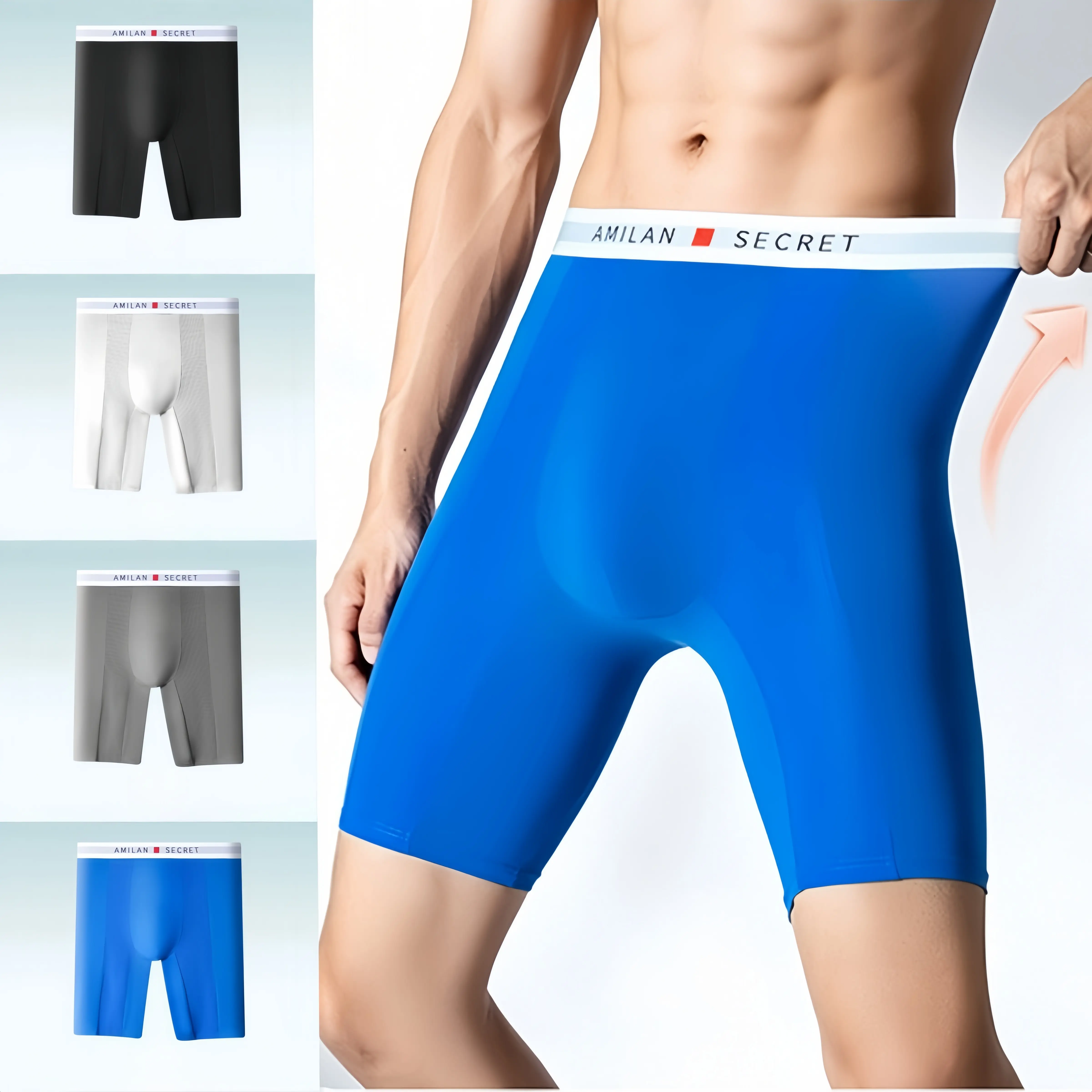 Men's 4-Pack Compression Boxer Briefs, Anti-Chafe Moisture-Wicking Ice Silk Mesh Underwear for Sports & Workout, Shapewear, 2 In 1, Comfortable