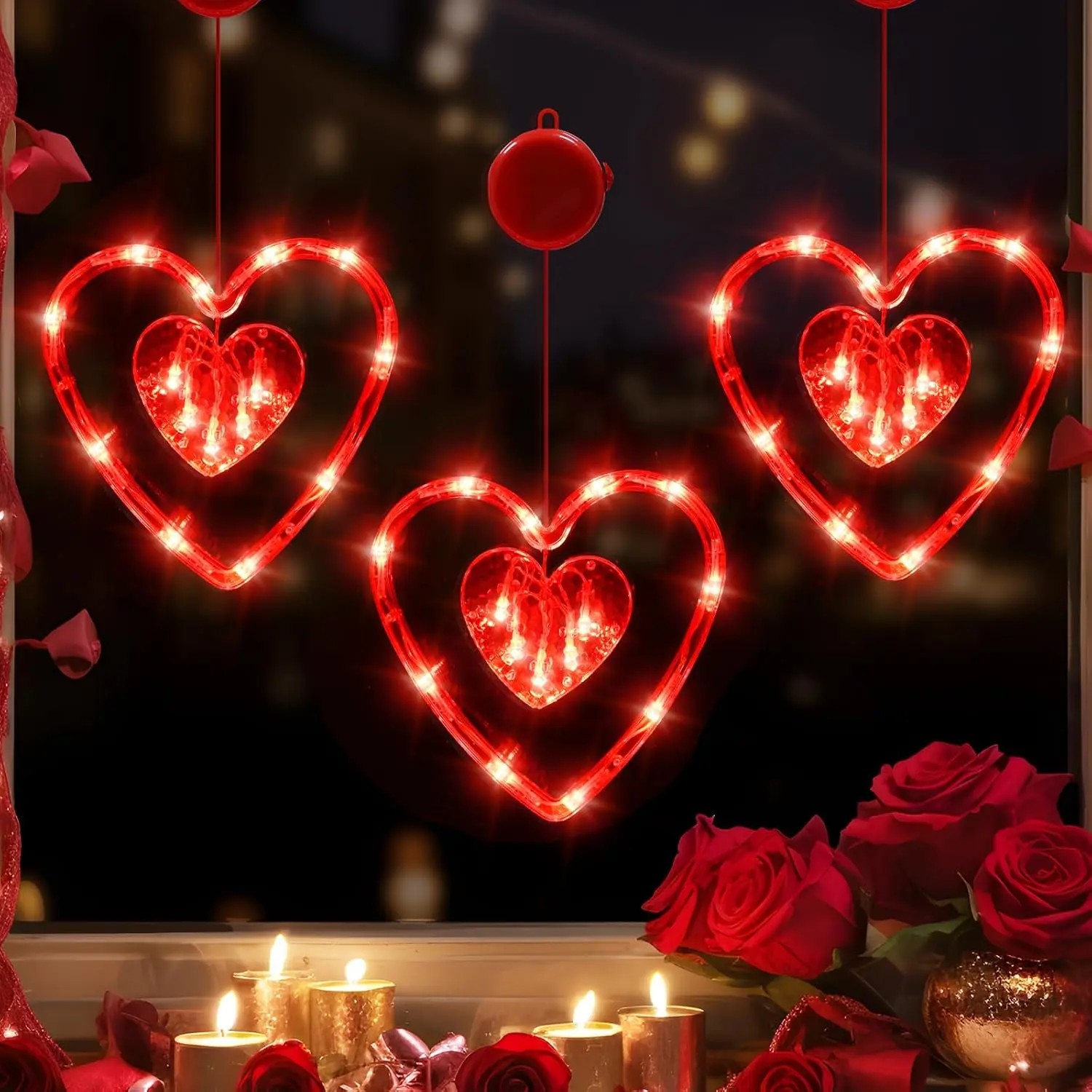 3 Pack Valentines Day Window Lights Decor with Timer  Operated -Shaped Window Decor Silhouette Sucker LED Lamp Slow Fade Mode  Lights for 2026 Holiday