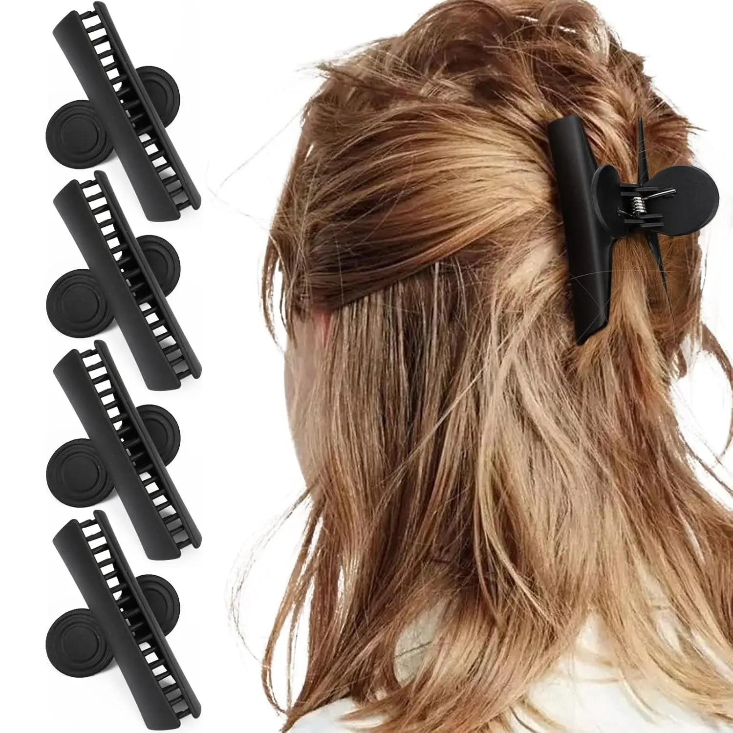 Professional Salon Butterfly Hair Clips, 4pcs Large Black 3.54 inches Double Teeth Hair Sectioning Clamps for Hairstyling and Thick Long Hair