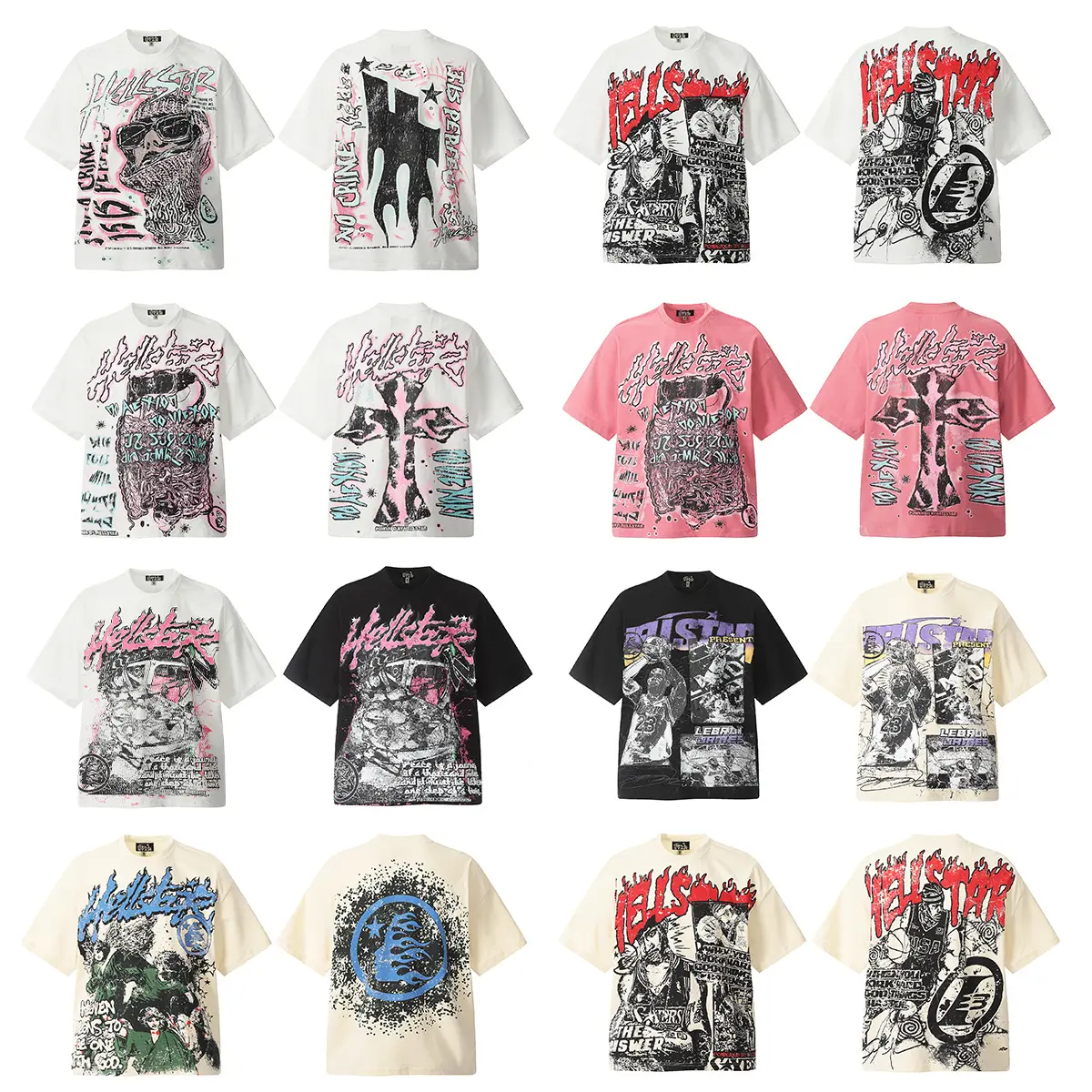Men's Vintage Hip Hop Streetwear Graphic T-Shirt - Baggy, Loose-Oversize Fit, Washed Cotton, Short Sleeves, Crew Neck, Vintage Rap Aesthetic, Tshirt