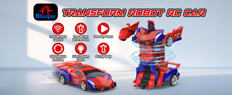 Transform Rc Cars for Boys 4-7 8-12, 2.4Ghz Remote Control Car 1:18 Scale Transforming Robot, One-Button Deformation 360° Rotation Car Toy Gifts for Boys 3-5