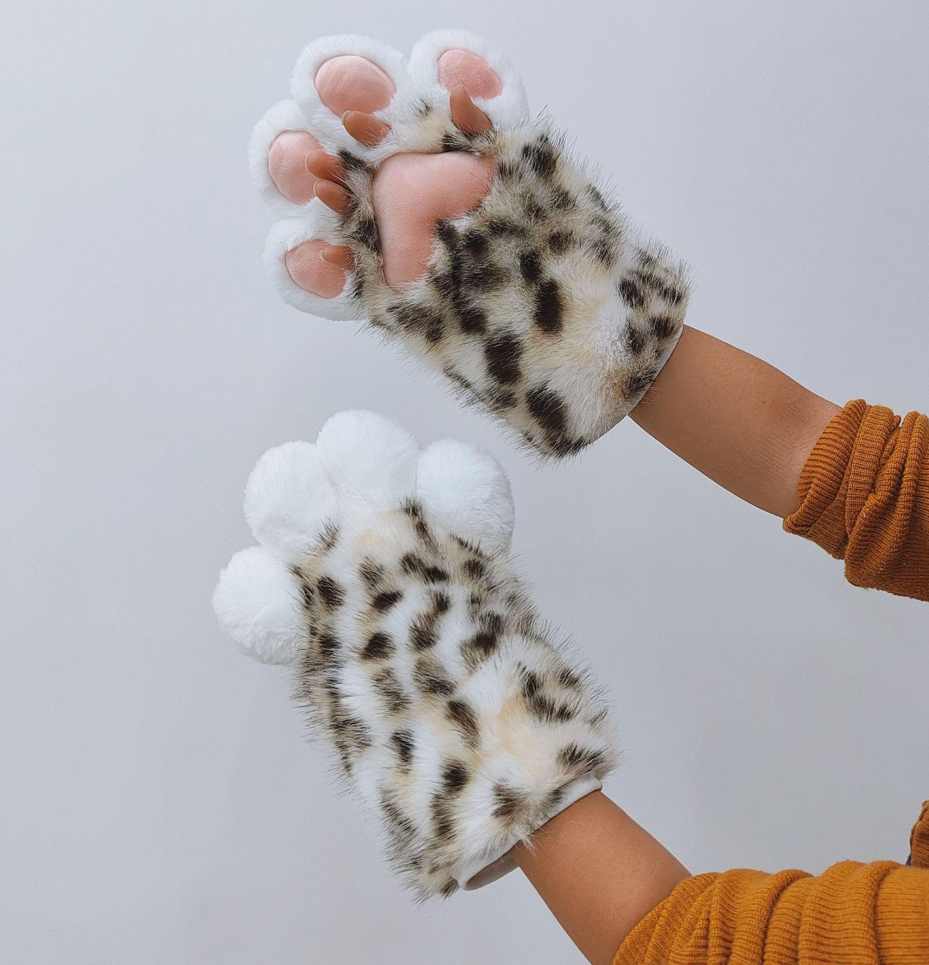 Fursuit Leopard Print Kigurumi Cat Paws Cartoon Plush Furry Cosplay Kig Costume Nail Tiger Claws Full Finger Performance Props