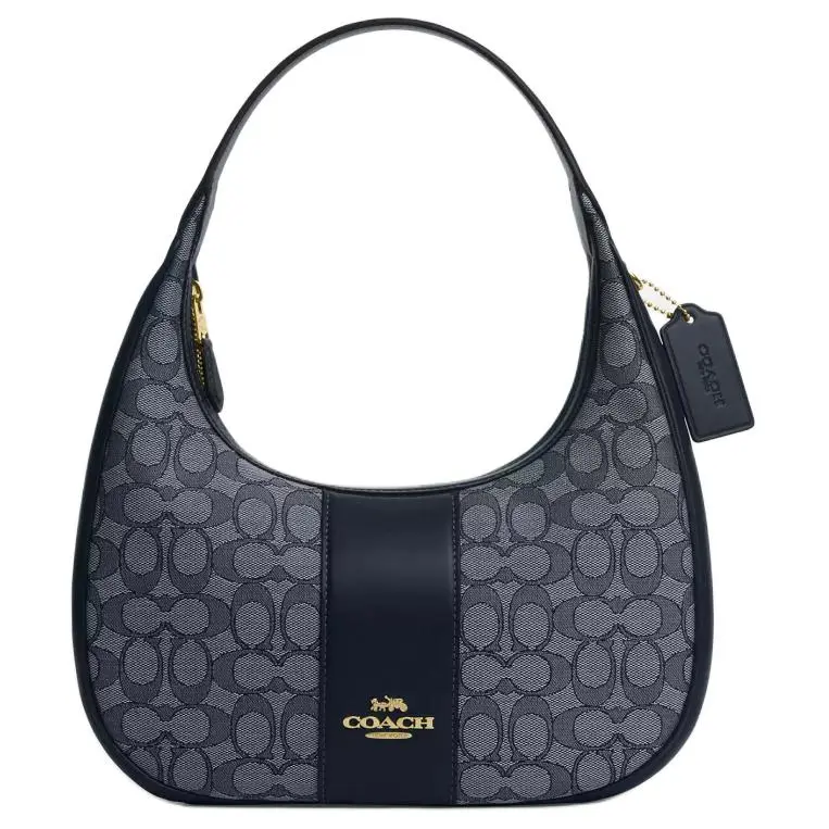 COACH Carmen 29 Logo-Zip Tote Bag for Women, Embroidered Leather, Large, Midnight Navy