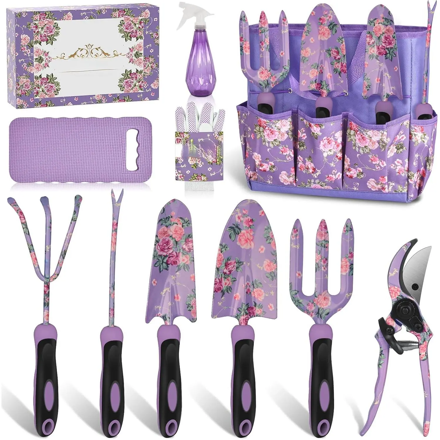 Gardening Tools, 10 Piece Heavy Duty Purple Garden Tool Set Durable Garden Supplies Organizer Bag Garden Hand Tools Grandmother Granny Valentine's Gift  Woman