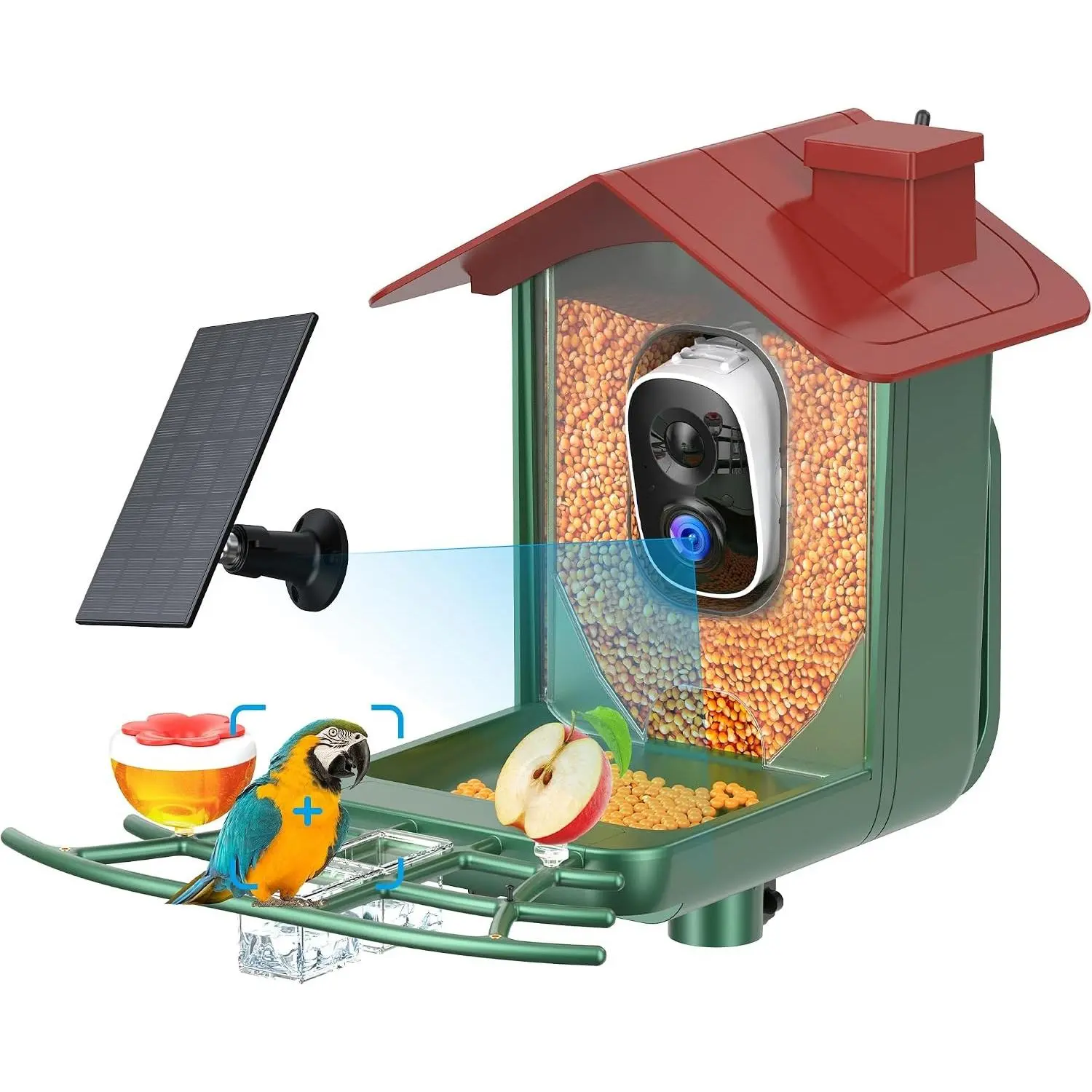 Smart Bird Feeder with Camera Outdoor Solar Birdfeeder Cam for Garden 2K HD Live Video AI Recognition Visible Window Auto Capture Ideal Gift for Bird Lovers