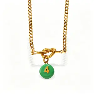 Stainless Steel Knotted Chain Enamel Number Pendant Necklace - Custom Color Digit Charms Jewelry for Men & Women Daily Wear