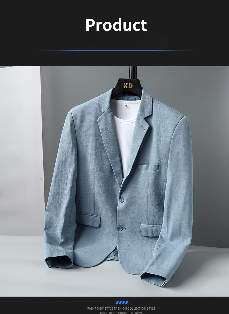 Men's Linen Blend Slim Fit Jacket Breathable Casual Blazer, Two-Button Notch Lapel, Center Vent for Spring Fall Men's Linen Blend Slim Fit Jacket Breathable Casual Blazer, Two-Button Notch Lapel, Center Vent for Spring Fall