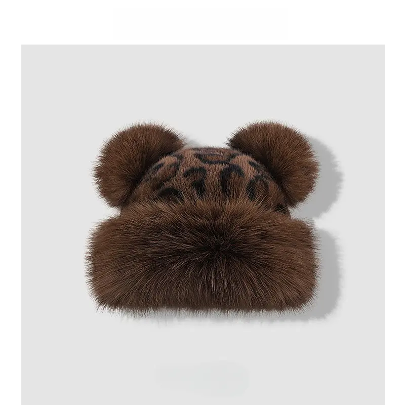 Cute Plush Animal Ear Faux Fur Winter Hat Large Bow Tie Pom Pom Character Cap Toptie Halloween Animal Cosplay Hat With Ear Flap, Furry  main image 3