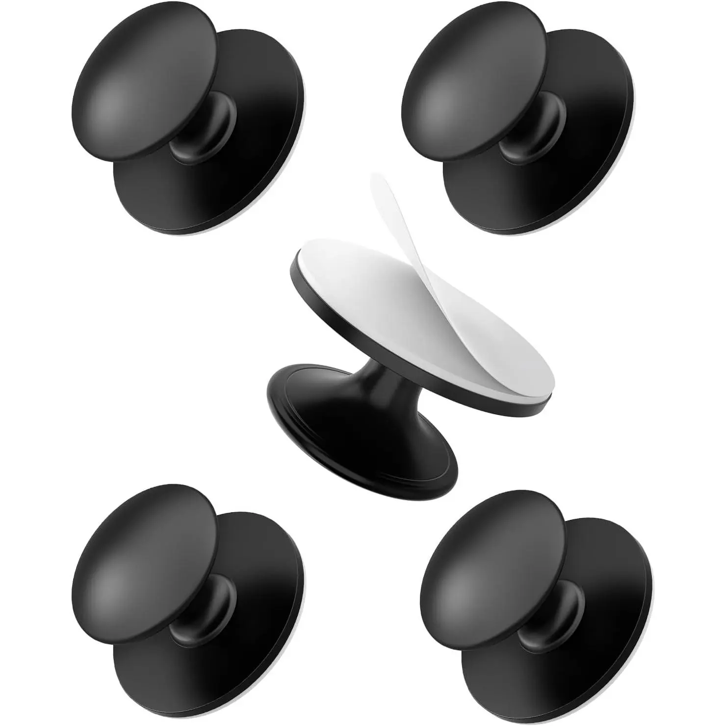 5-Pack Adhesive Peel-and-Stick Stainless Steel Knobs for Cabinets/Drawers, No-Drilling Door Hardware, Wear-Resistant, Long-Lasting, Black, Suitable for Smooth Surfaces