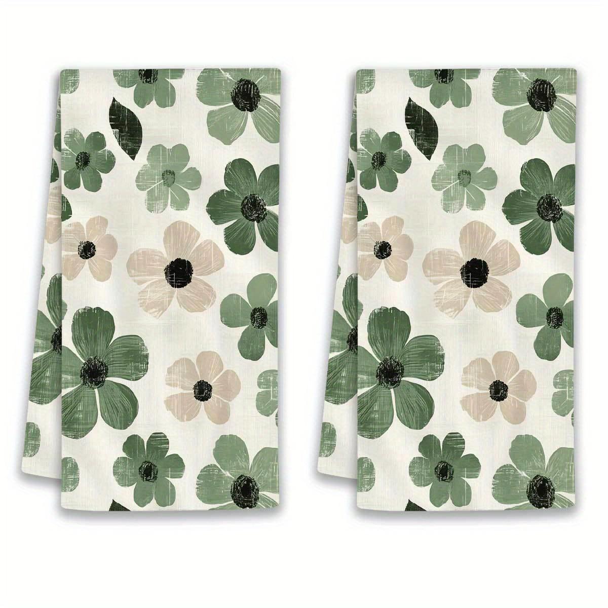 2pcs 23.6x15.7 In Sage Green Floral Farmhouse Kitchen Towels Reusable Dishcloths For Cooking Baking Cleaning Drying - Decorative Hand Towels For Home Bathroom Housewarming Gifts
