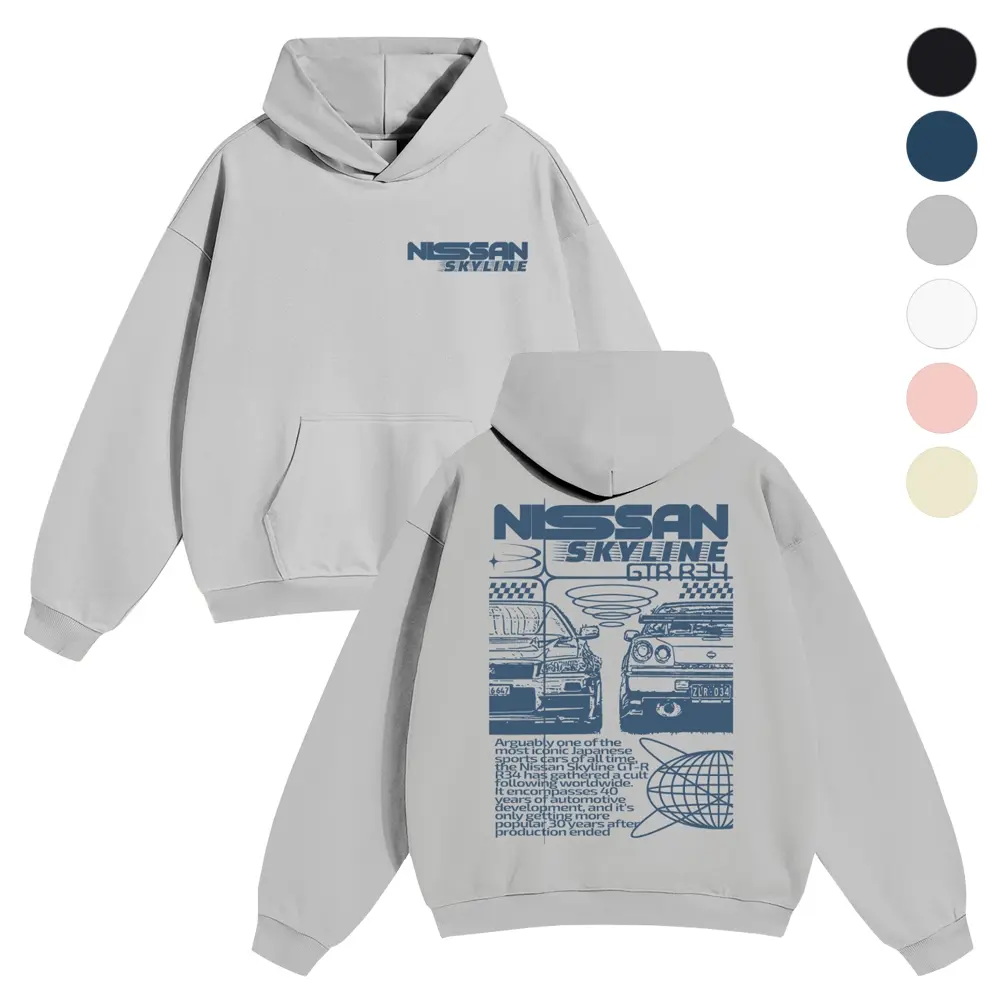Women's Oversized Essential Hoodie - Retro Grunge White Line Sketch Twin JDM Tuned Racing Coupe, Racing Checkered Flag Accent, Wireframe Globe Outline, Pure Cotton Fabric, Unisex Style, Casual, Long Sleeve, Streetwear, Tops